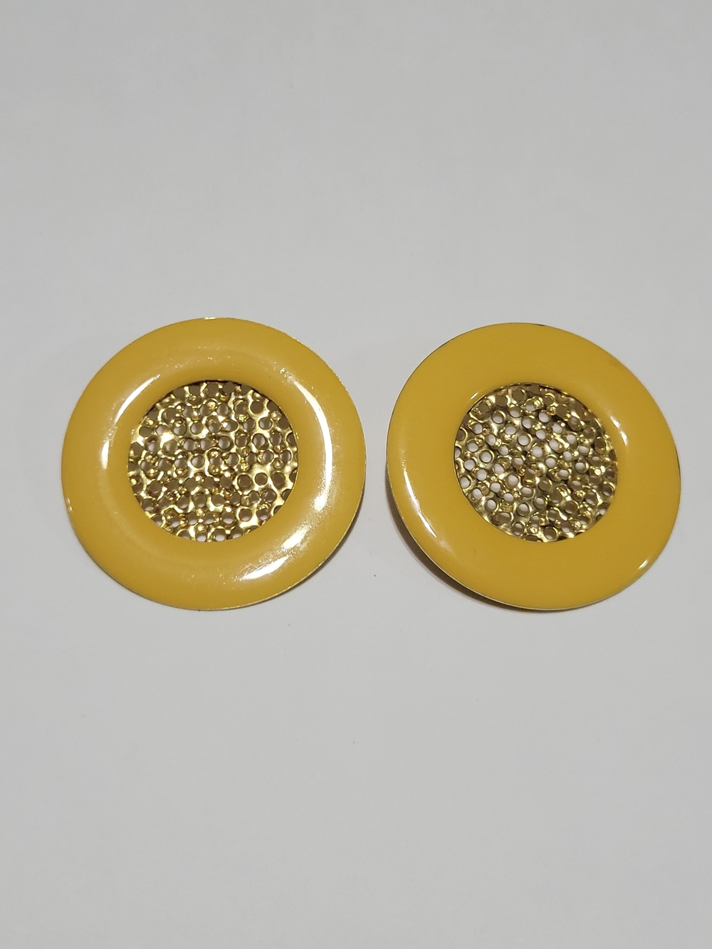 Yellow Enamel & Gold-Tone Round Earrings
